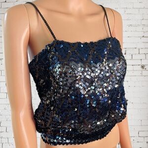 Vintage Benin & Clothes Elegant Sequin Camisole in Midnight Blue and Black